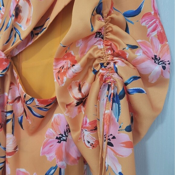 Significant Other Floral Orange and Pink  Puff Sleeve Cut Out Maxi Dress - Picture 4 of 10
